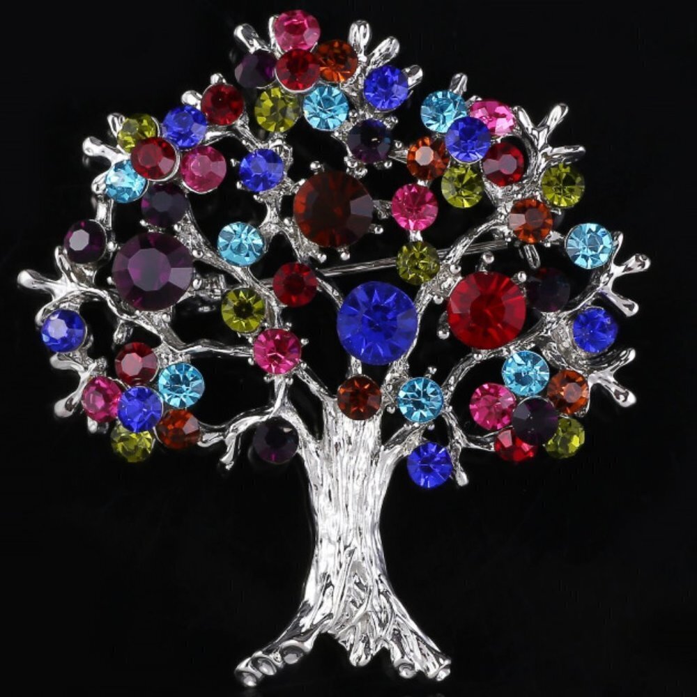 Tree of Life Shape Rhinestone Decorative Brooch